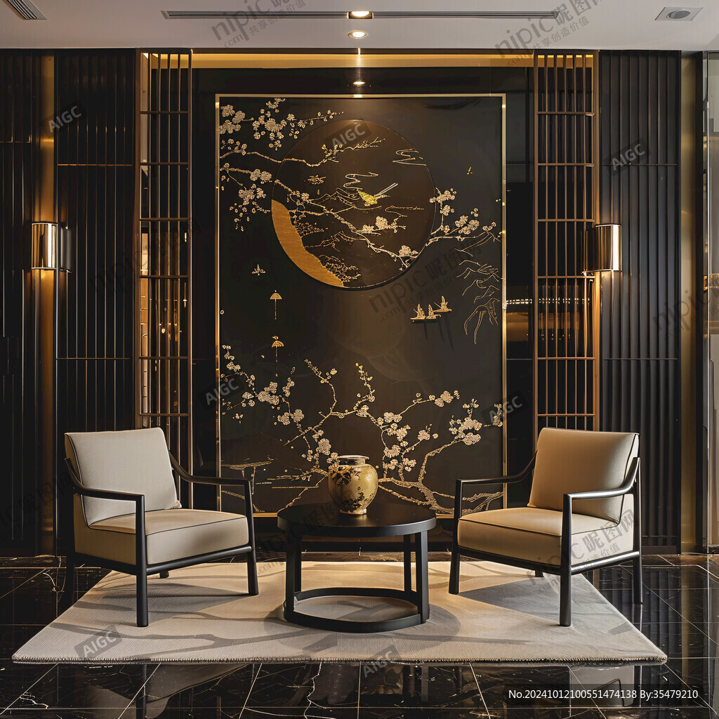 新中式金線沙發背景