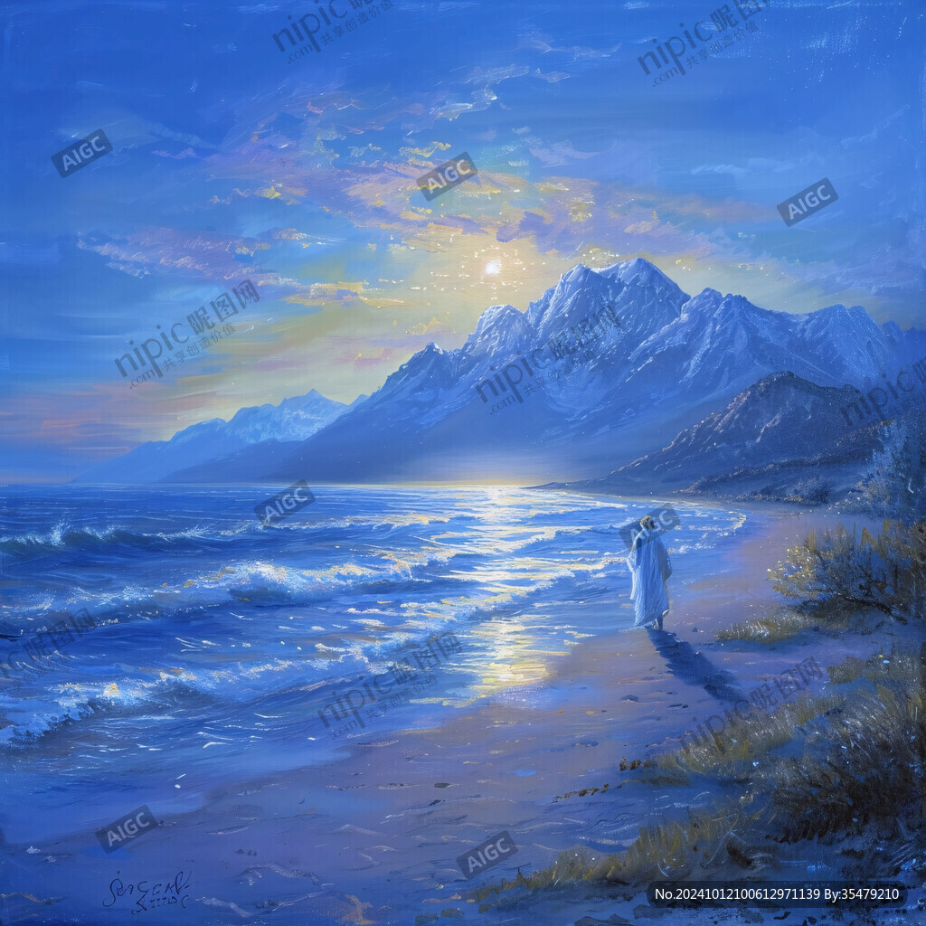 海邊日落油畫