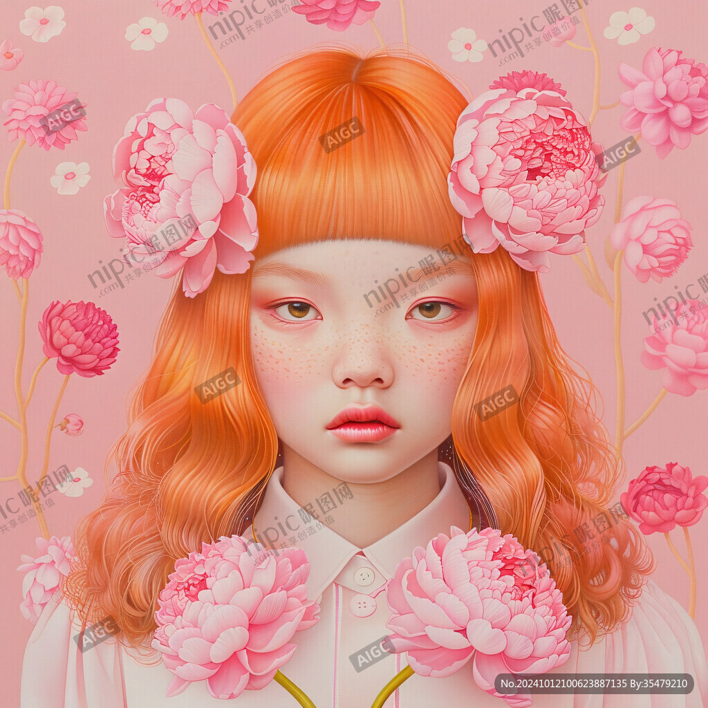 紅色頭花少女長發
