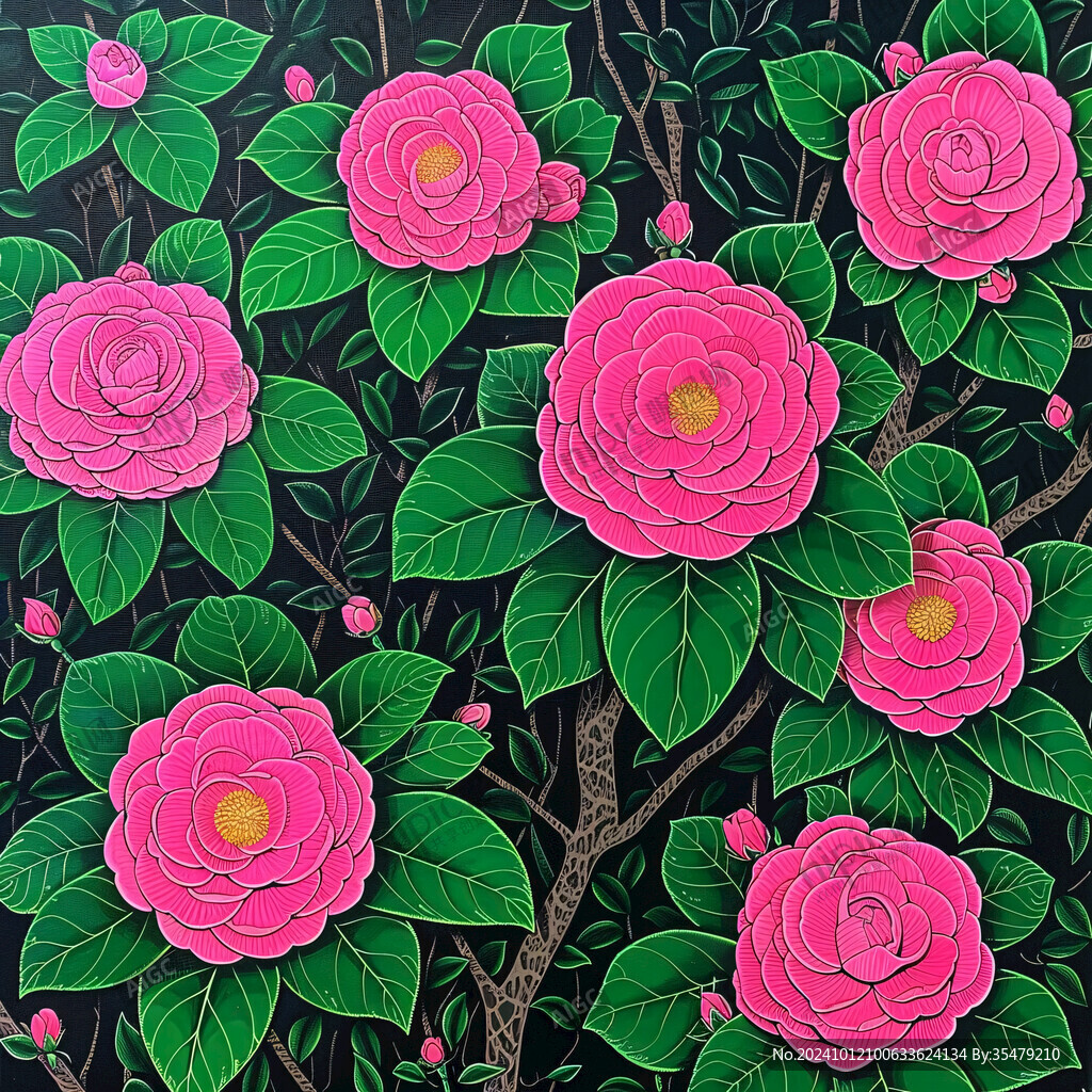 山茶花壁畫