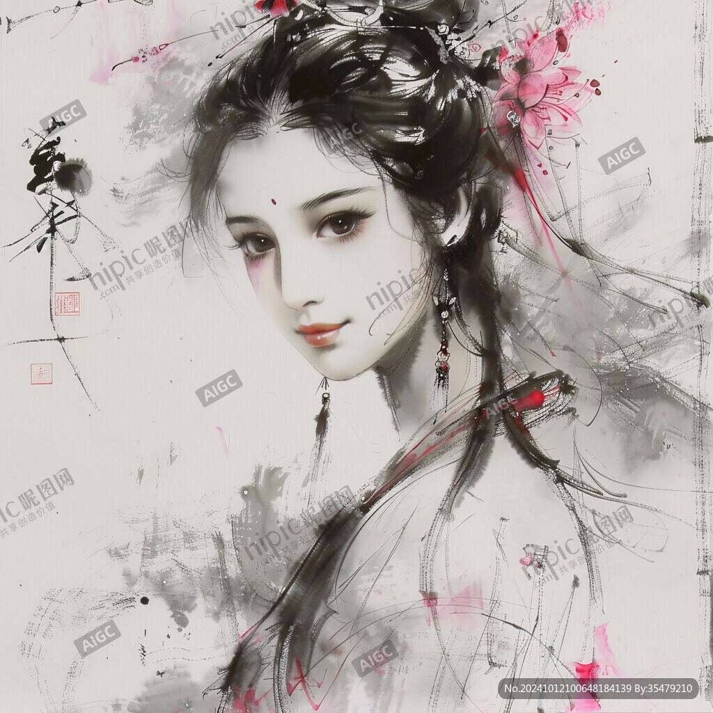 古裝美女水彩國畫