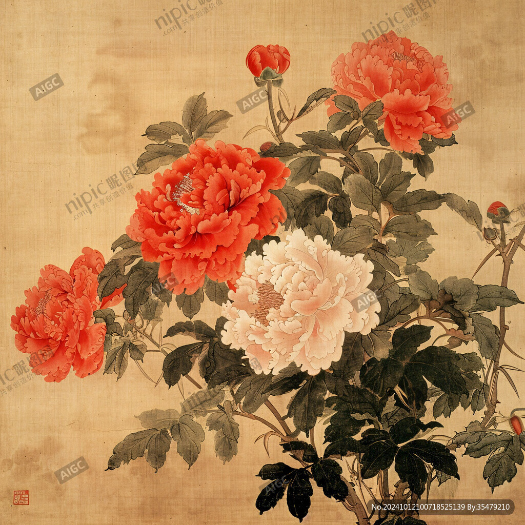 古畫牡丹花