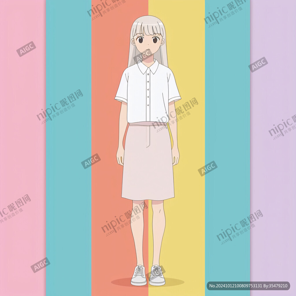 女孩三視圖插畫