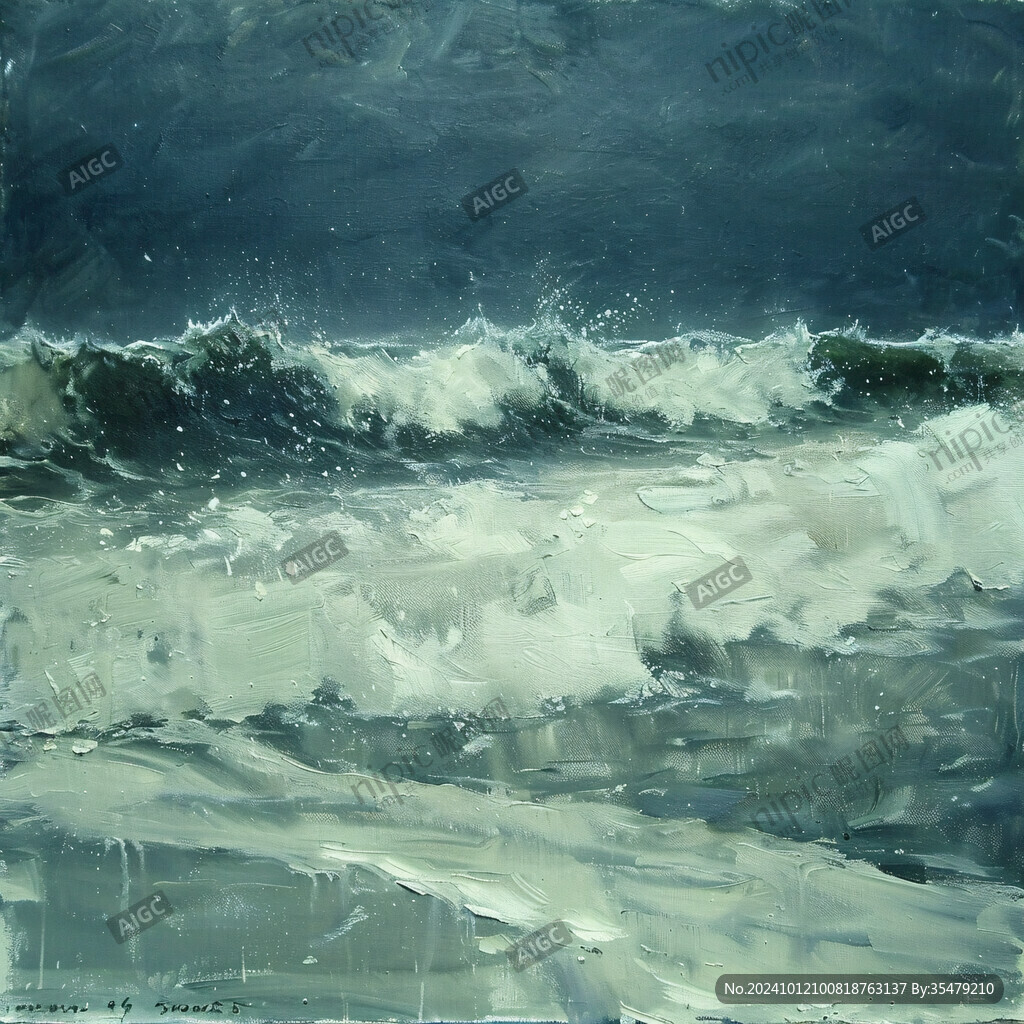 海浪水粉畫