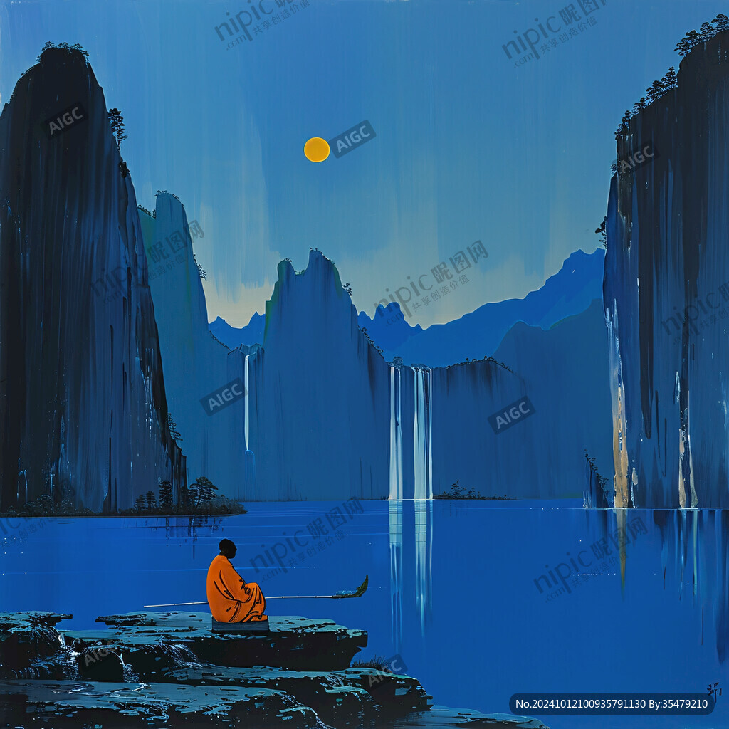 靜坐打坐水墨山水