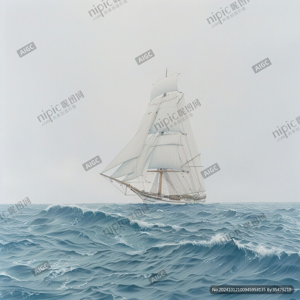 揚帆踏浪油畫