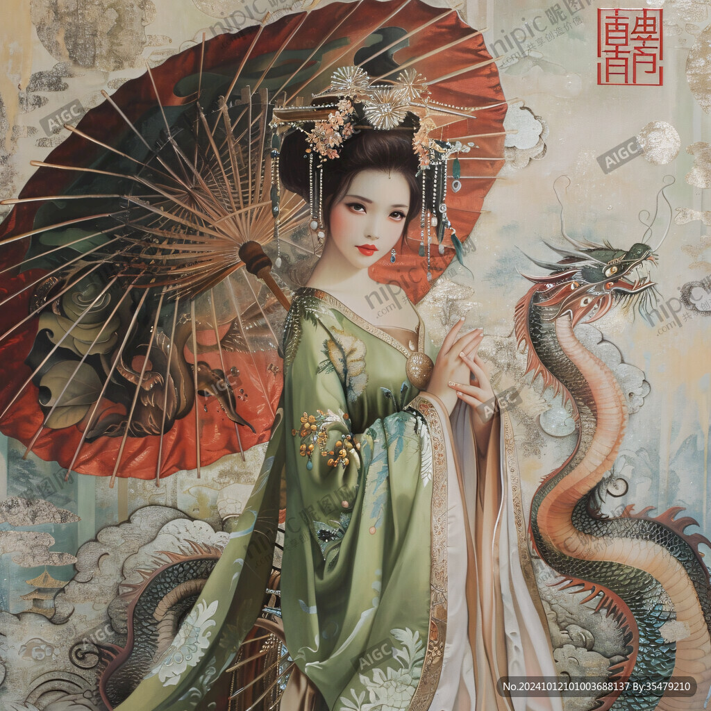 拿著油紙傘的女人蠟像