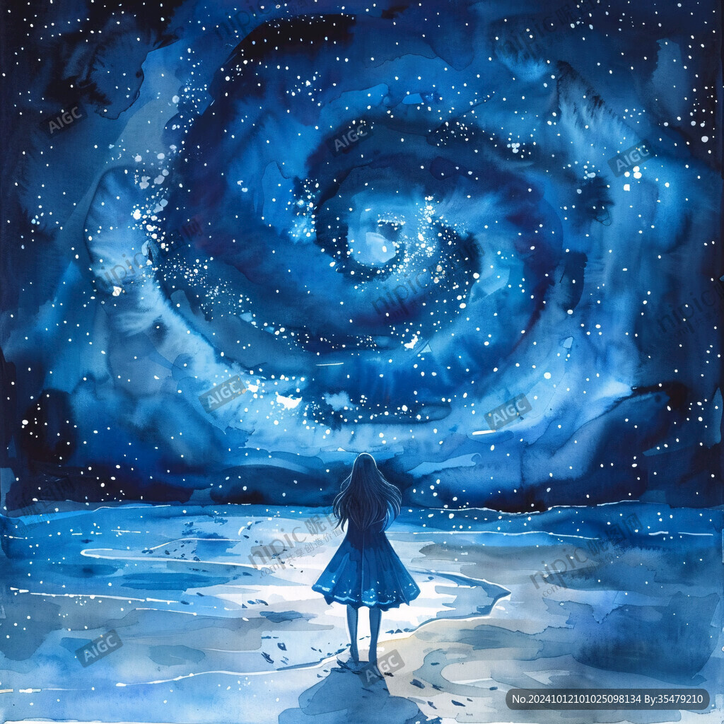 星空女孩插畫
