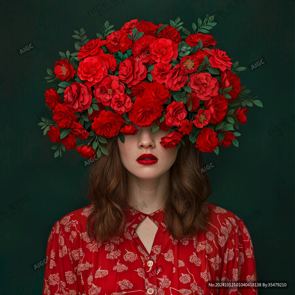 紅色頭花少女長發