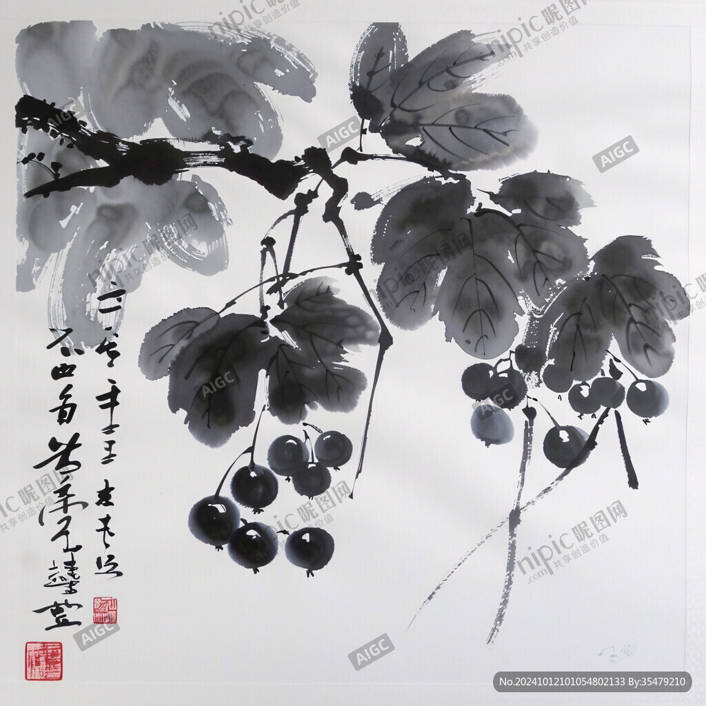 國畫小品水墨櫻桃