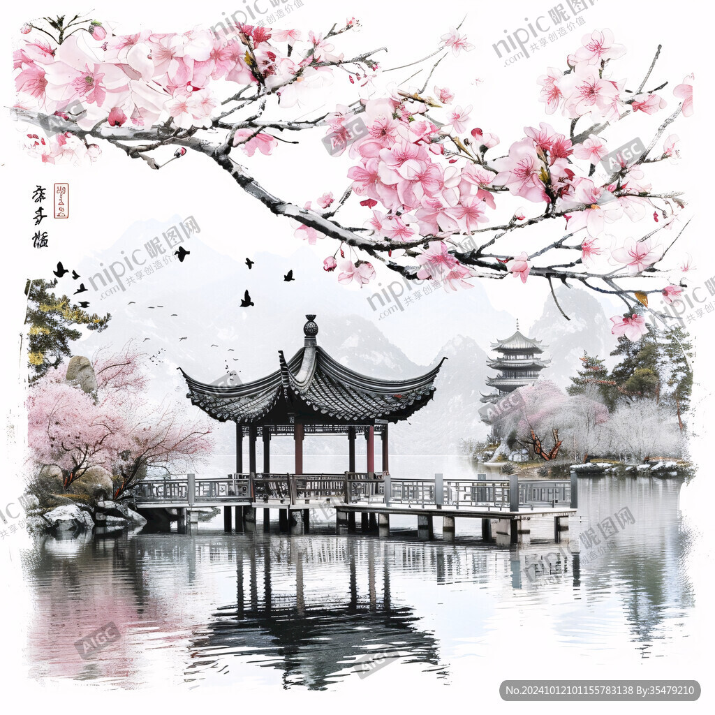 水墨江南亭子