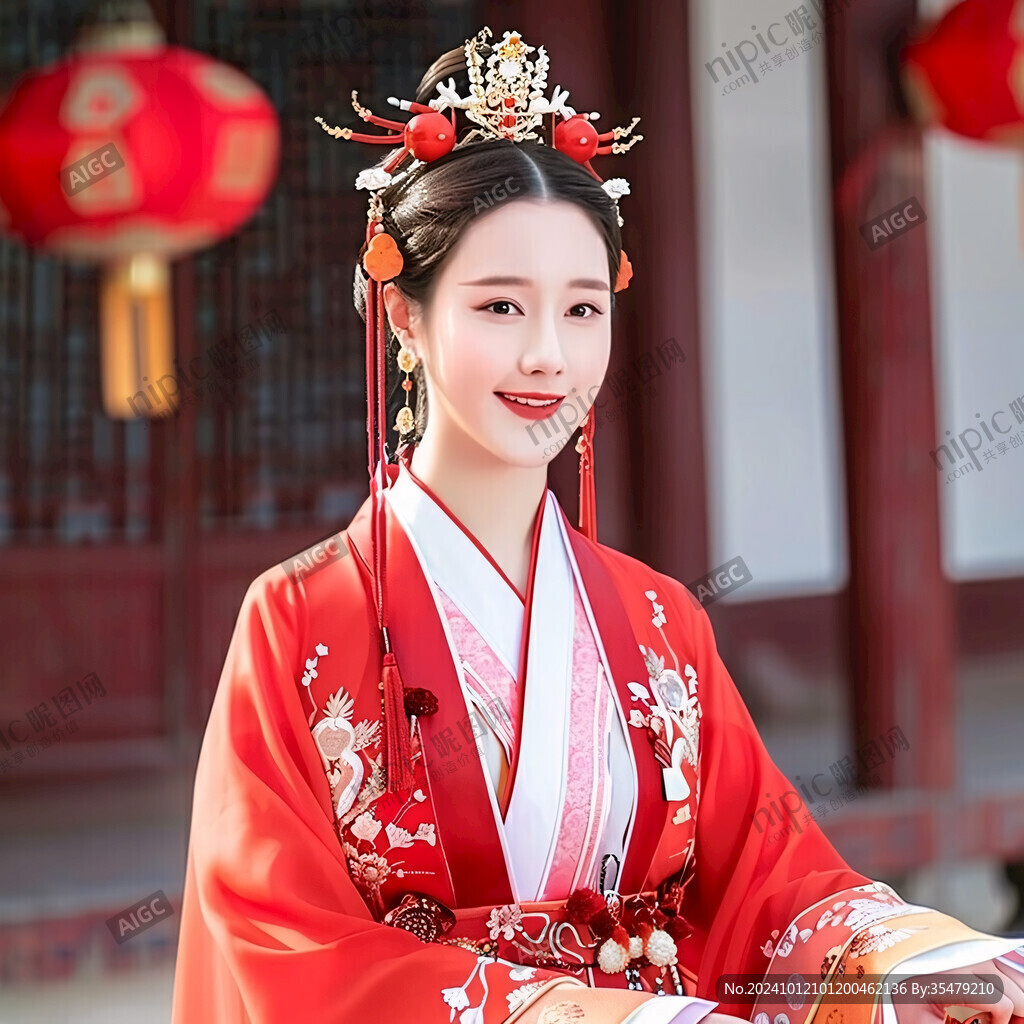 紅色古代漢服