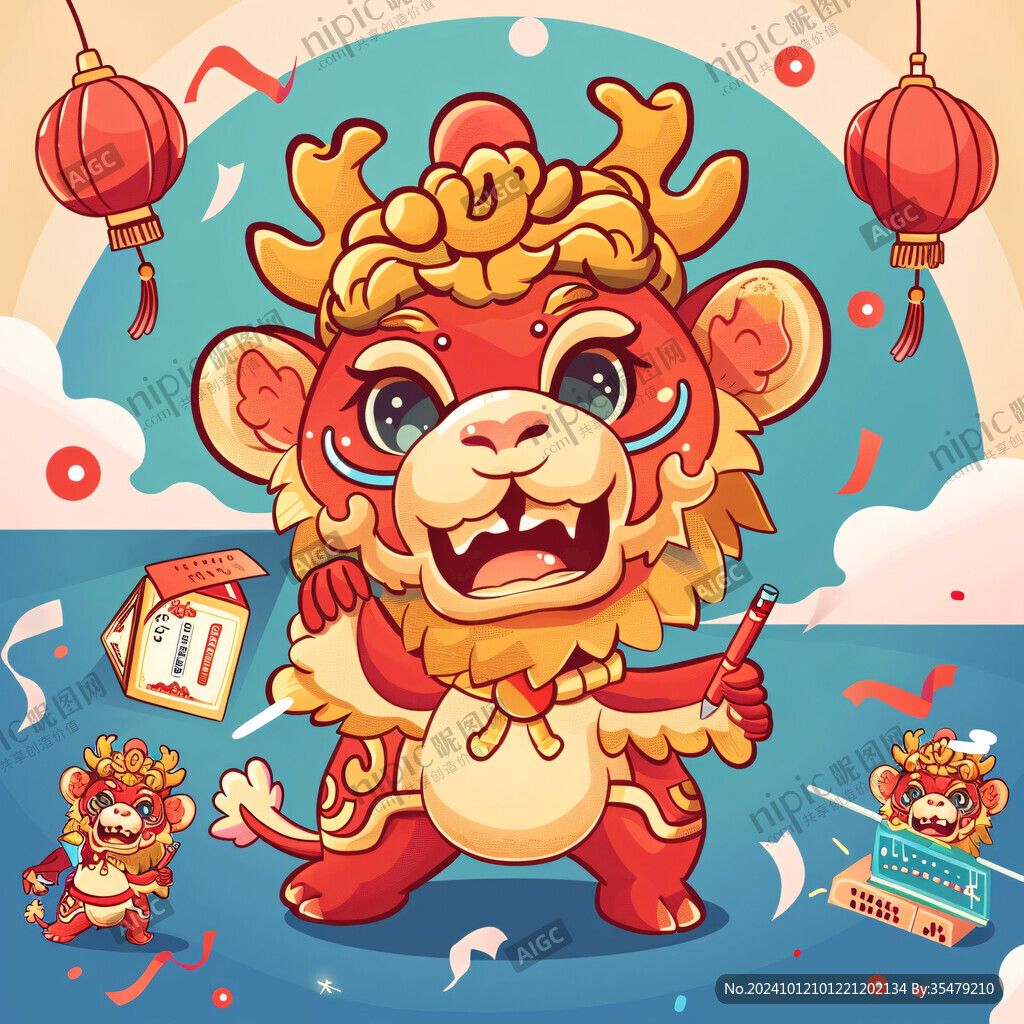 醒獅開業(yè)插畫