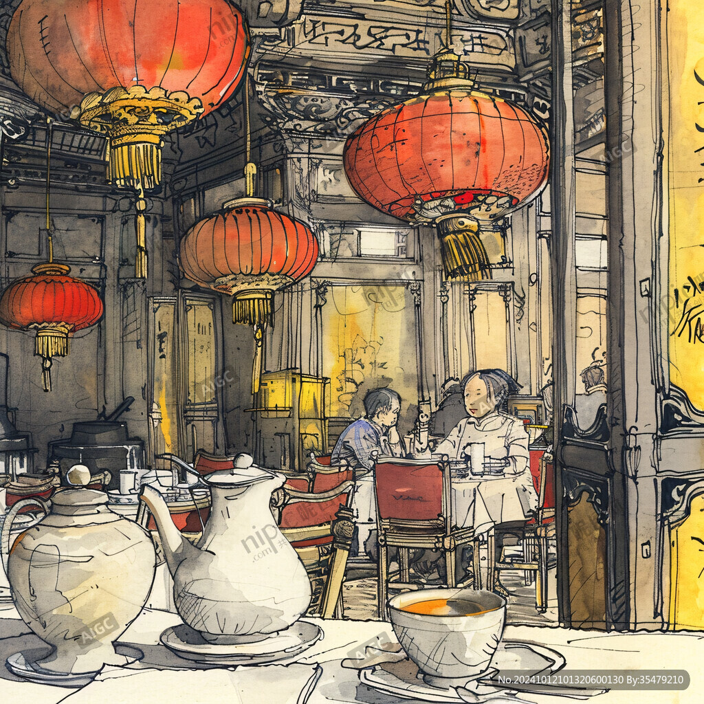 老茶館插畫