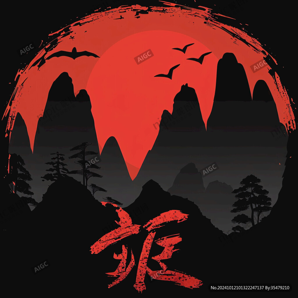 觀山賞月紅日東方元素