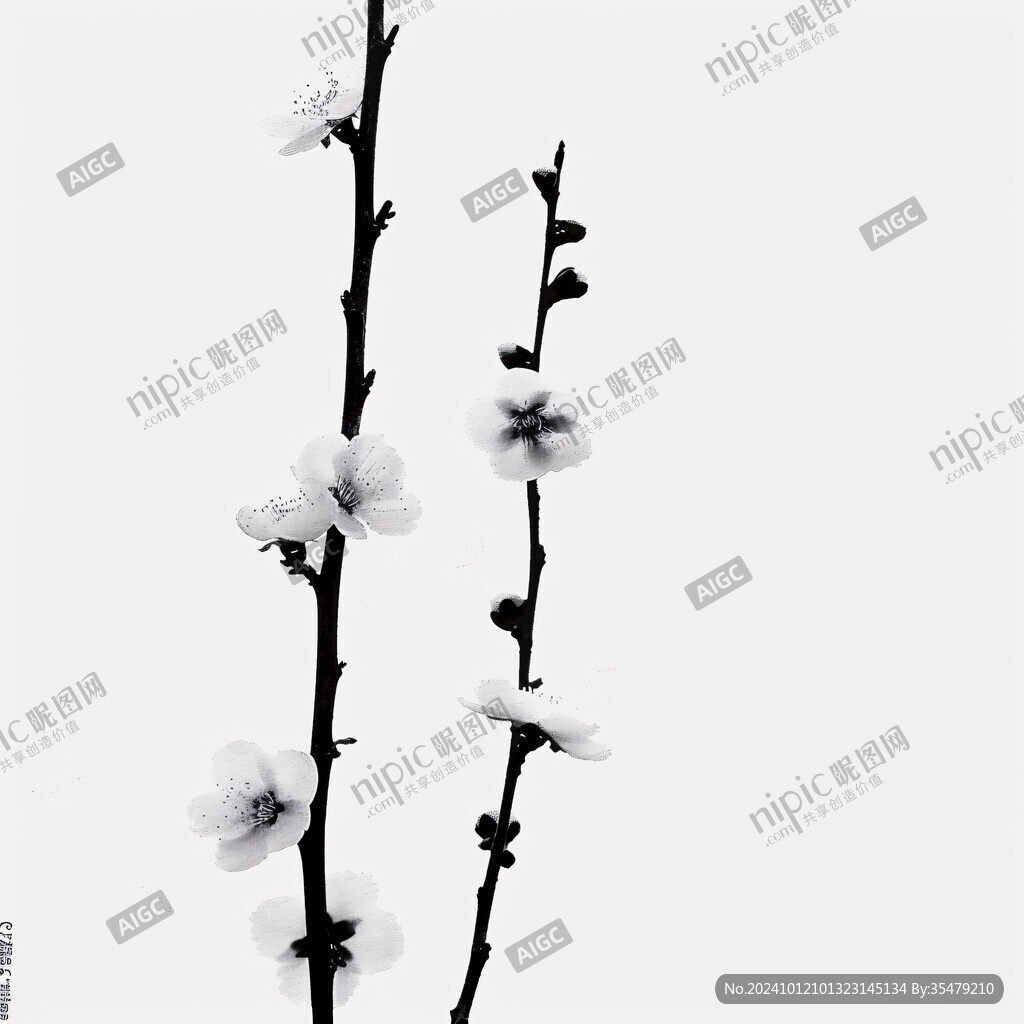 水墨白梅花