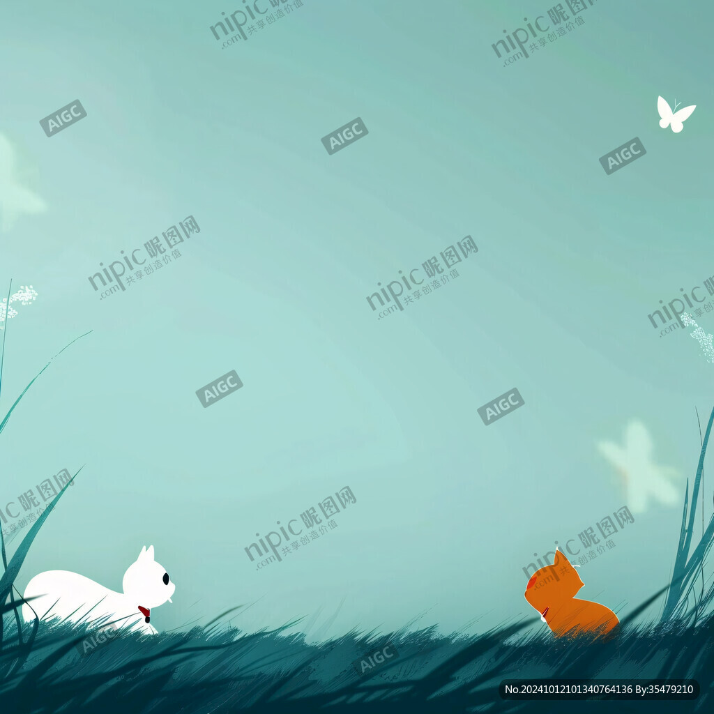 手繪草地兔子插畫