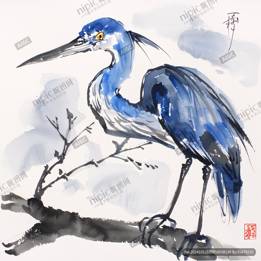 藍色花鳥畫