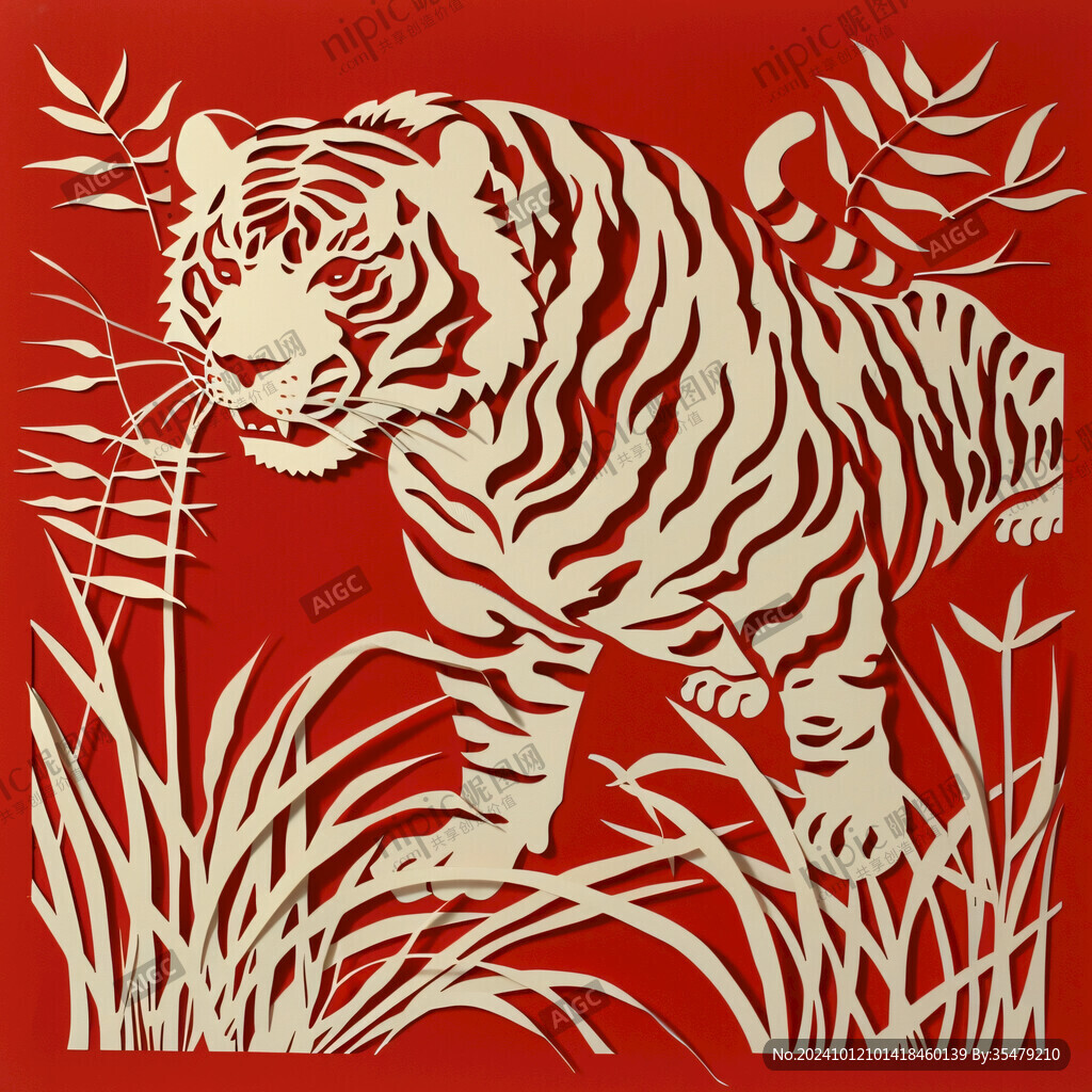 老虎剪紙插畫