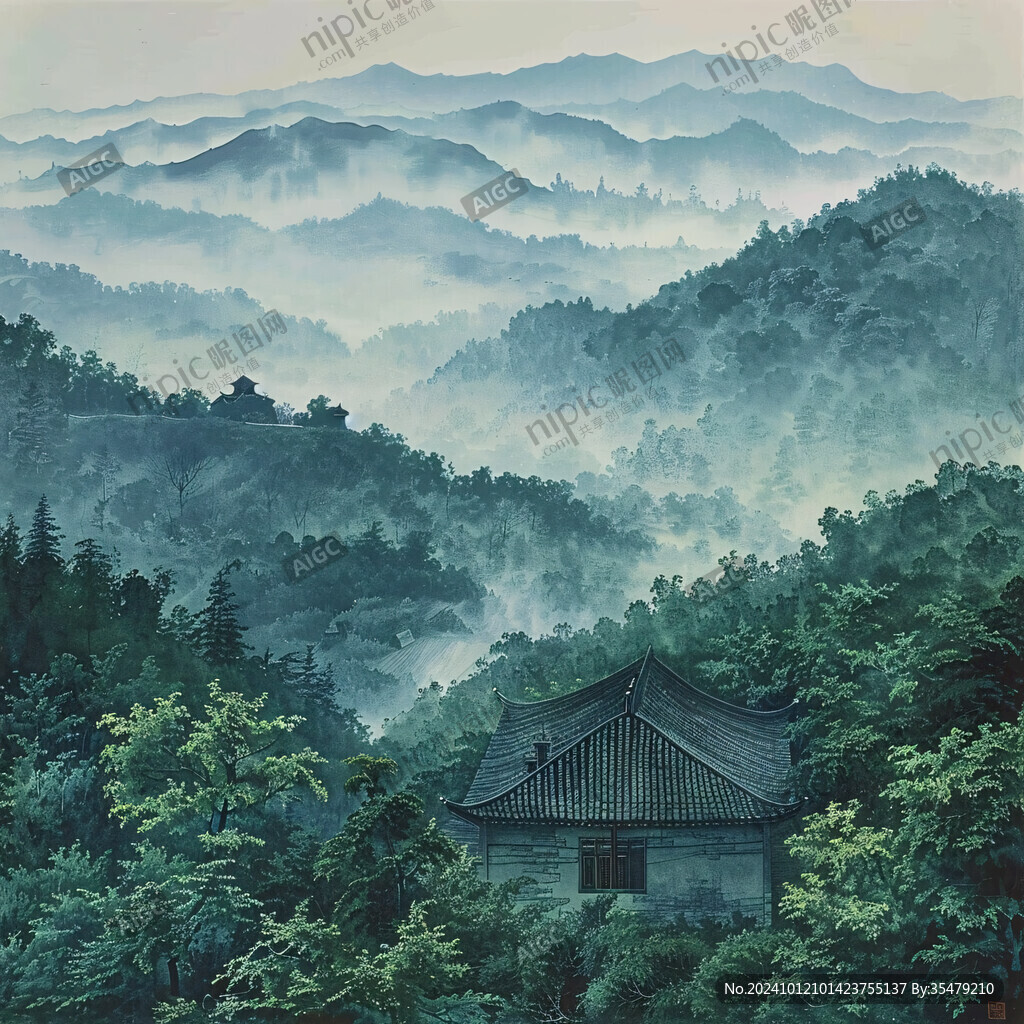 首爾彩繪山水水墨畫