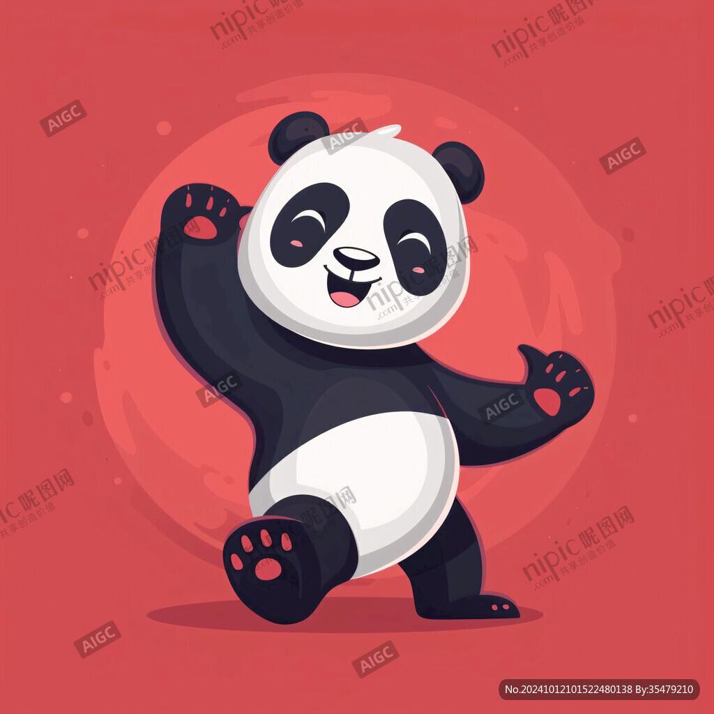 卡通可愛熊貓招手