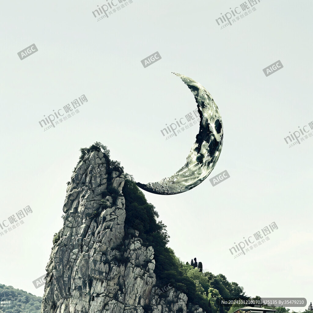 手繪月亮山峰插畫