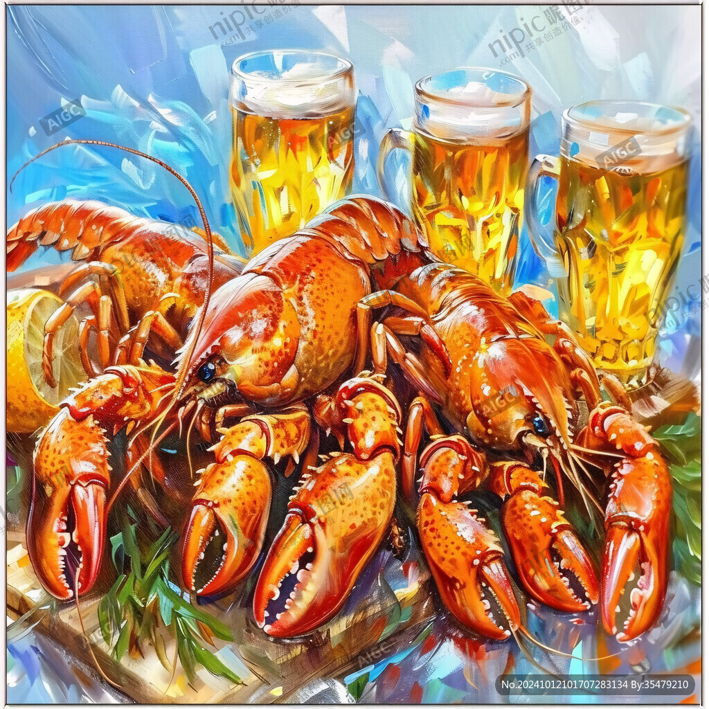 龍蝦插畫啤酒插畫