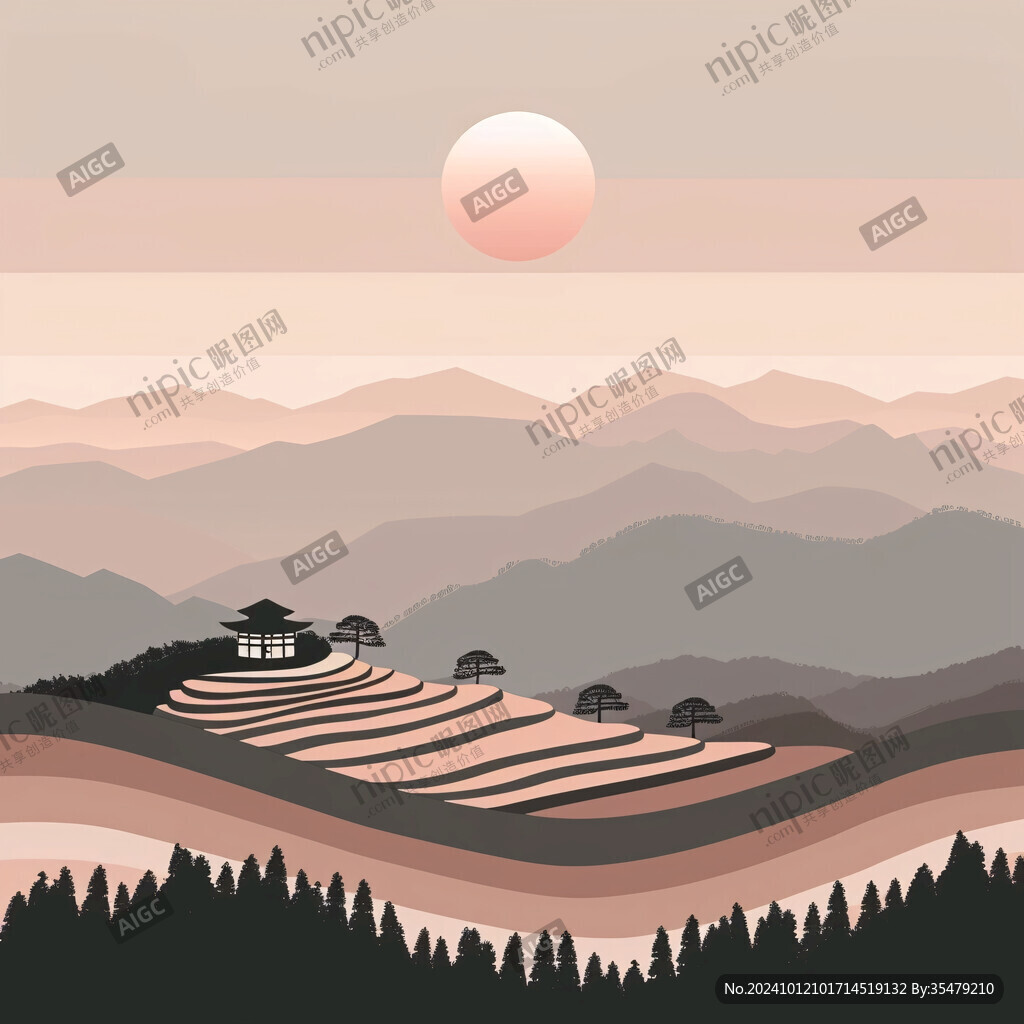 觀山賞月紅日東方元素