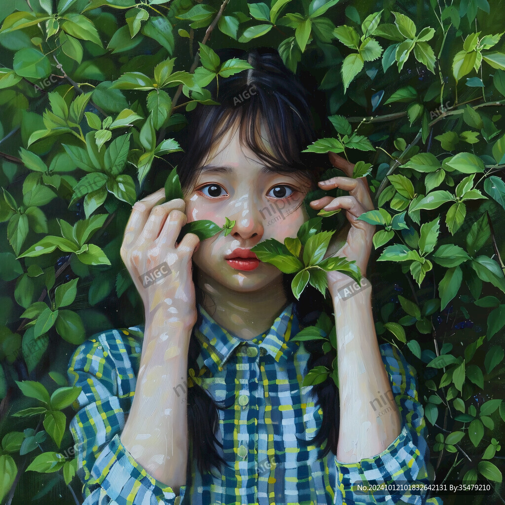 插畫(huà)綠葉女孩