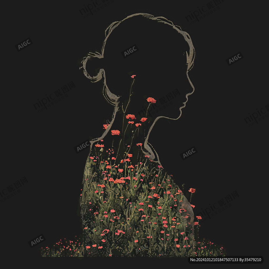 女孩花草