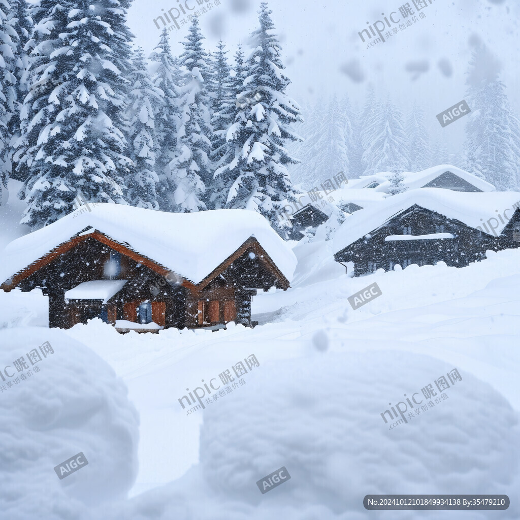 積雪房子雪村木屋