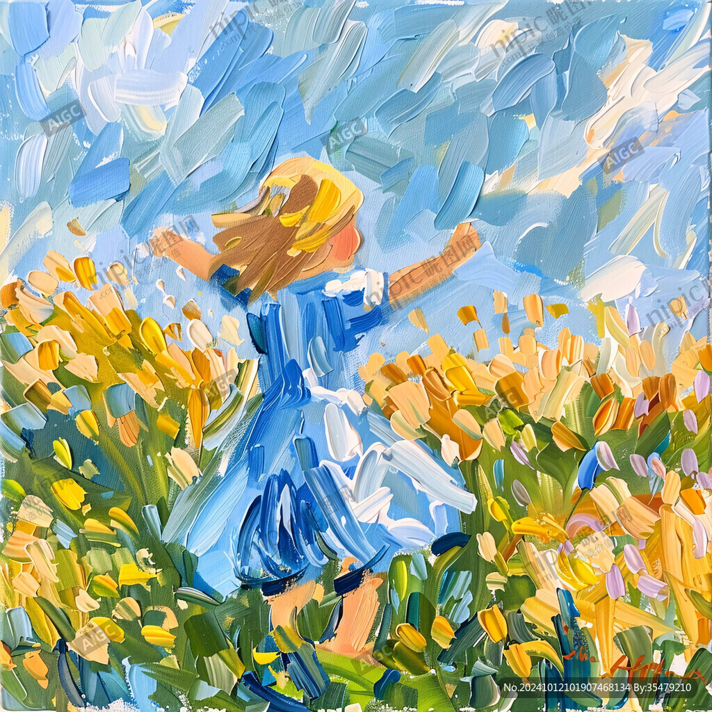 花叢女孩插畫