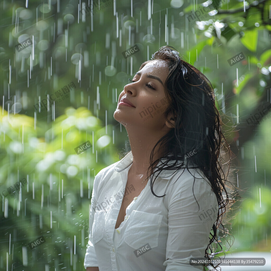 雨中微笑的女孩