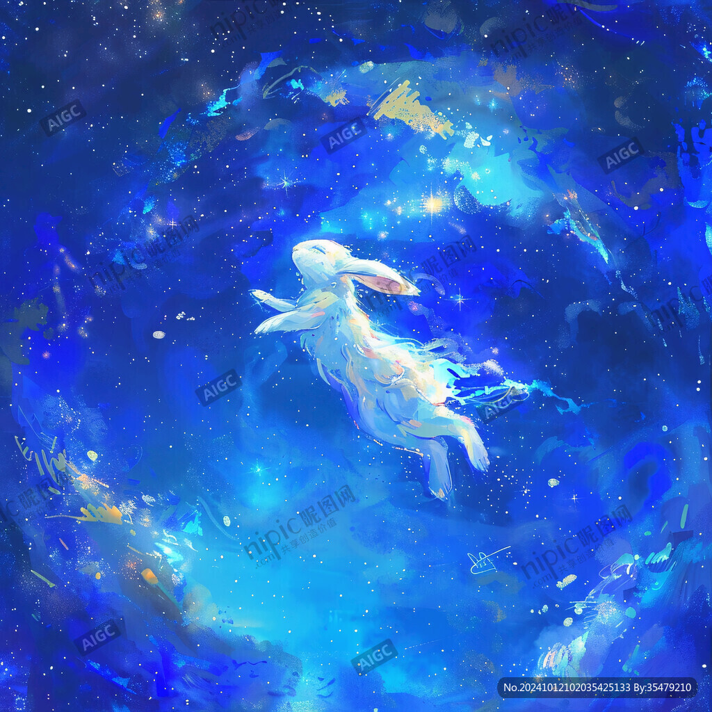 星空兔子月亮插畫