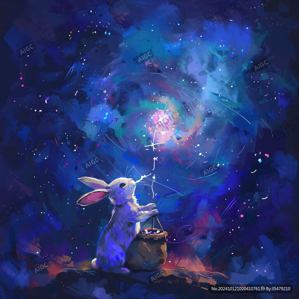 星空兔子月亮插畫