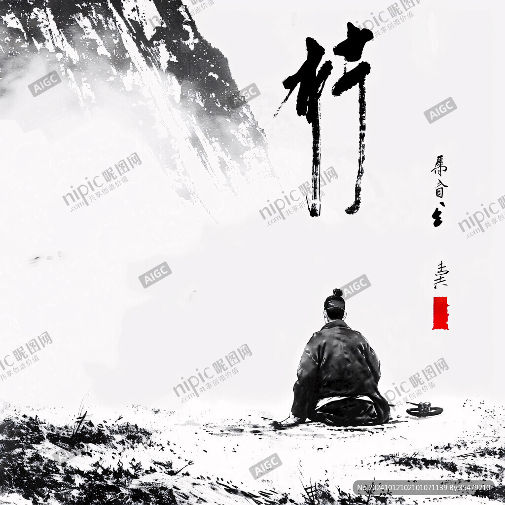 瑜珈武官水墨山水畫
