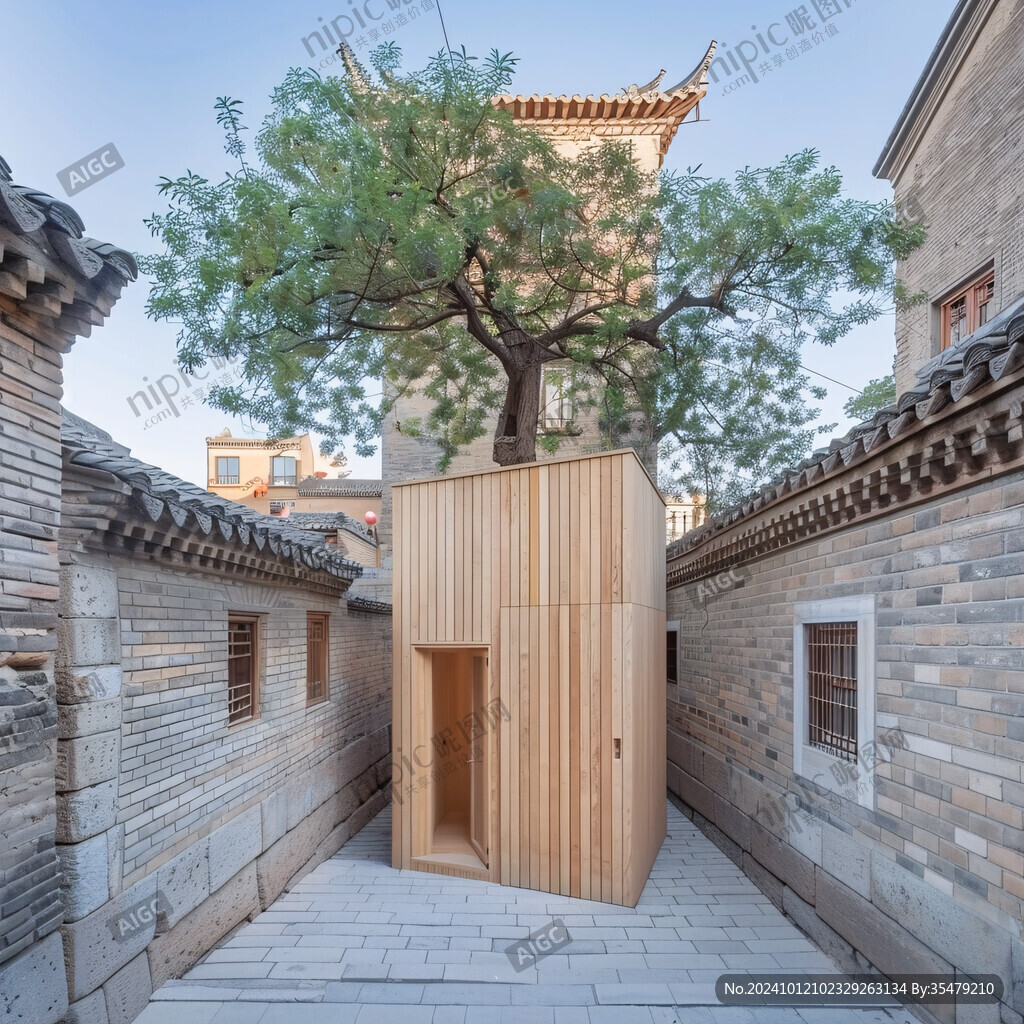 中式磚木庭院