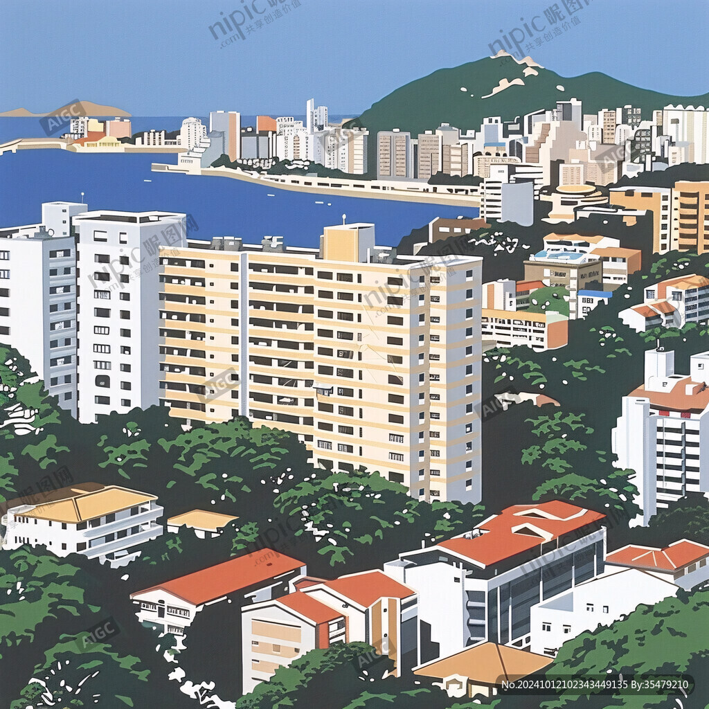 維多利亞灣建筑插畫