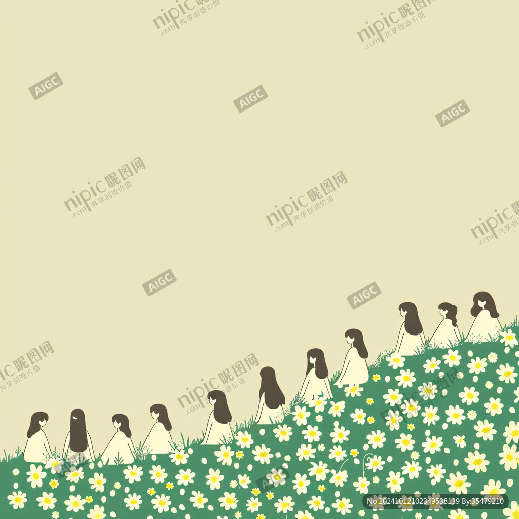 花叢女孩插畫