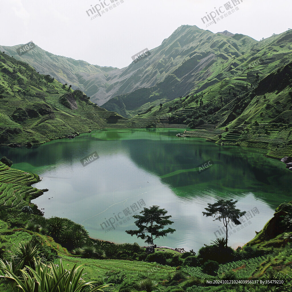 高山湖泊青綠山水
