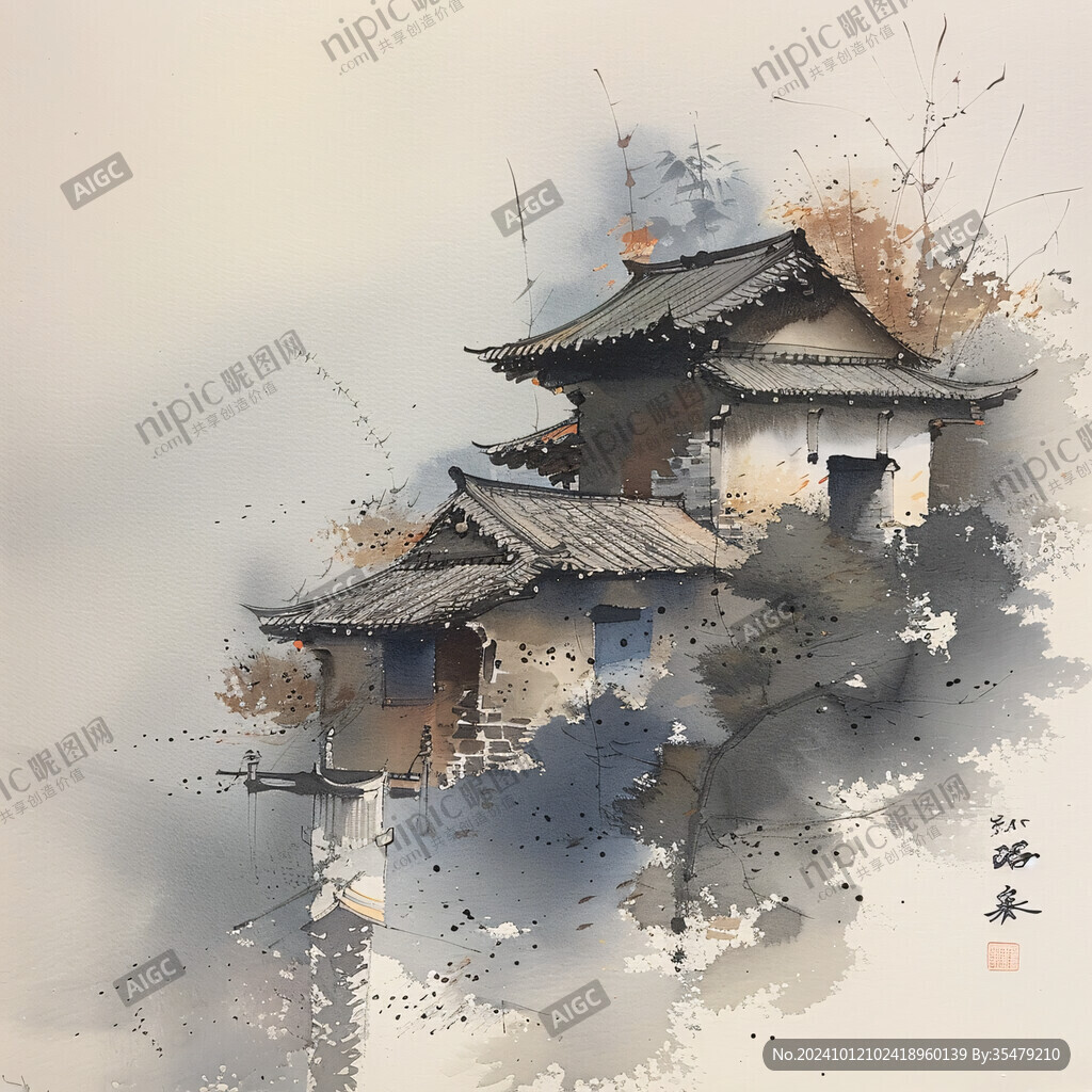 中國水彩水墨建筑