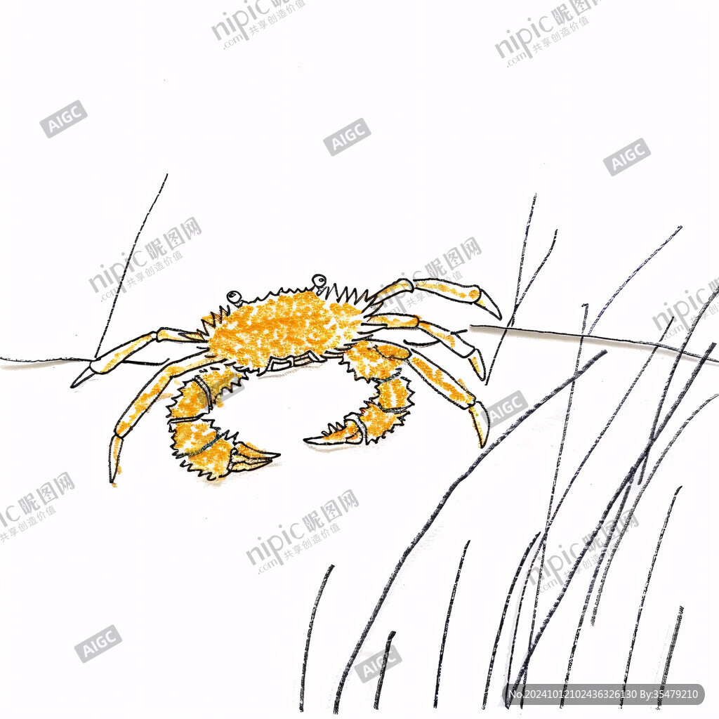 水稻螃蟹插畫