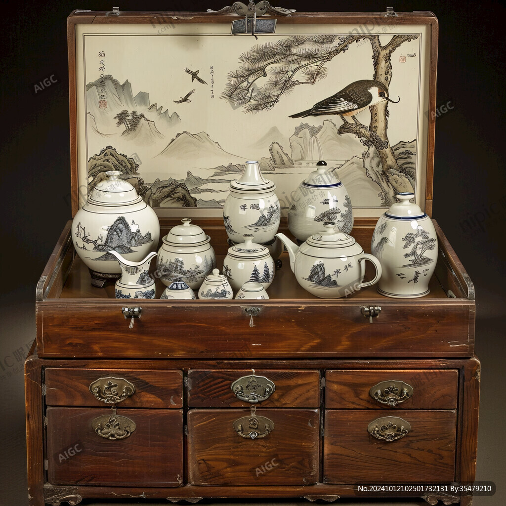 山水人物紋茶具