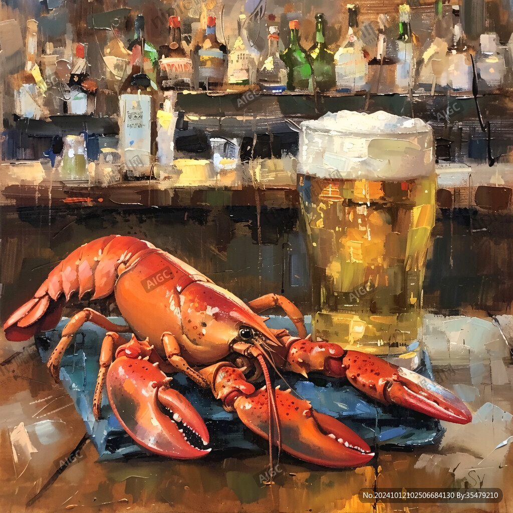 龍蝦插畫啤酒插畫