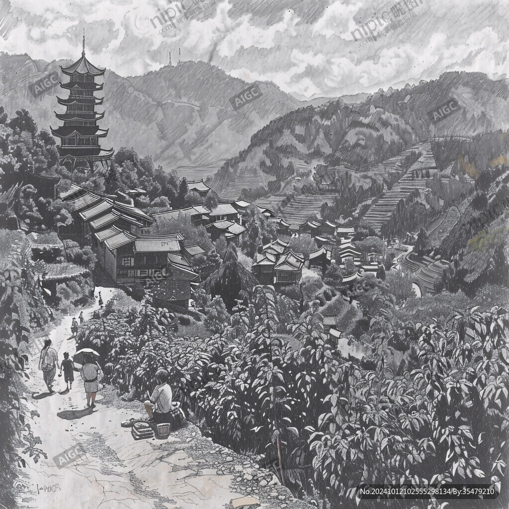 首爾水墨水彩手繪圖