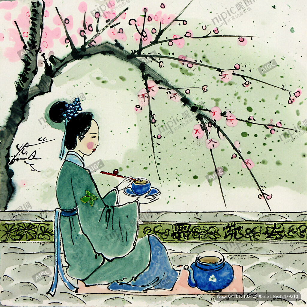 仕女賞花
