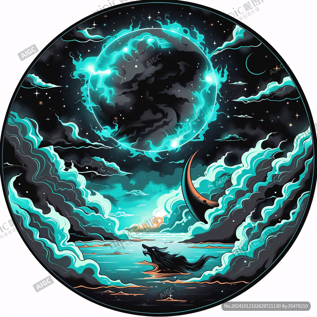 圓形國潮海浪