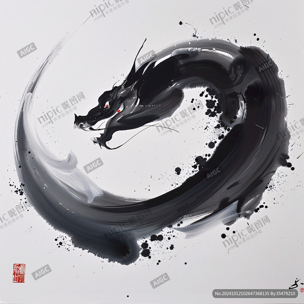 水墨龍白龍中國龍