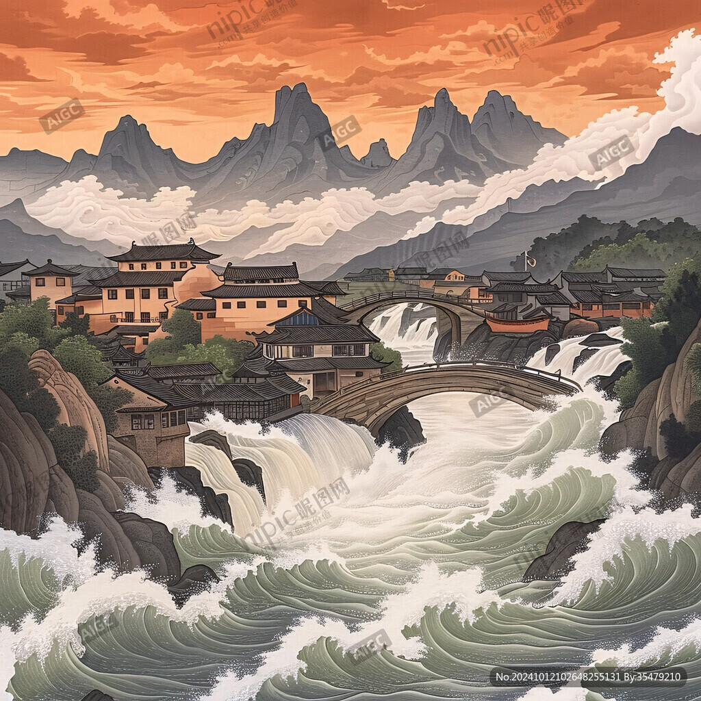 黃河上中游建筑插畫