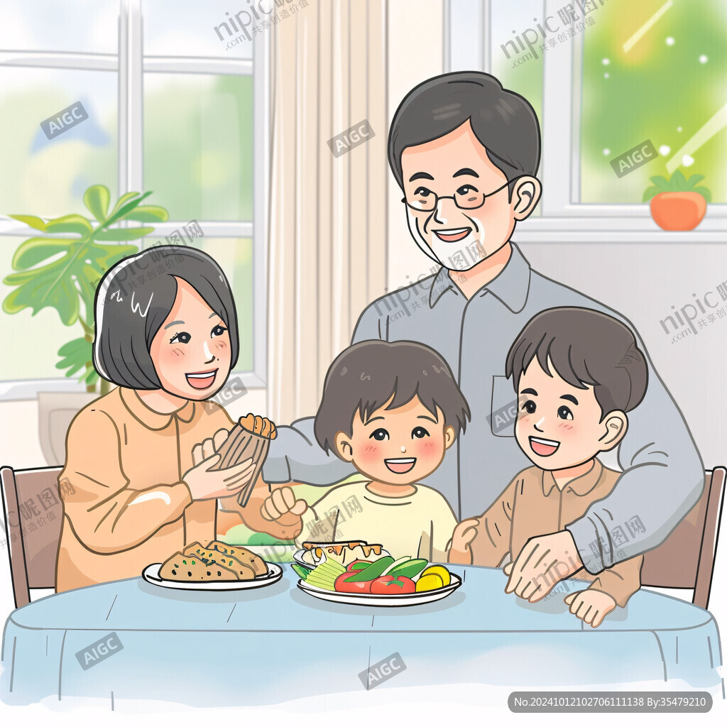 手繪一家人吃飯